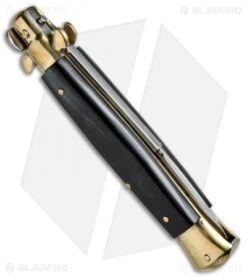 AGA Campolin 10" Italian Stiletto Picklock Automatic Brass/Ebony (4.5" Bayonet) -Knife Promotional Store AGA Campolin 10in Stiletto Ebony Bayo BP 19128 jr side