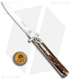 AGA Campolin 9" Dominus Leverlock Automatic Knife Stag (4" Satin) -Knife Promotional Store AGA Campolin 9in Dominus LL Auto Stag Satin GO DOM23 HB BHQ 97992 jr bottlecap