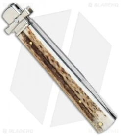 AGA Campolin 9" Dominus Leverlock Automatic Knife Stag (4" Satin) -Knife Promotional Store AGA Campolin 9in Dominus LL Auto Stag Satin GO DOM23 HB BHQ 97992 jr side