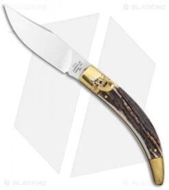 Knife Promotional Store 23 AGA Campolin Diana Lever Lock Automatic Brass Stag Horn (3.75" Satin)