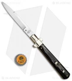 AGA Campolin 11" Frosolone Bayonet Stiletto Automatic Brazilian Horn (5" Satin) -Knife Promotional Store AGA Frosolone Brazilian Nickel 11in Bayo BP 29291 jr bottlecap
