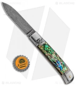 AKC Classic 8" Lever Lock Automatic Italian Knife Abalone (3.2" Damascus) -Knife Promotional Store AKC Classic 8in LL Abalone Damascus Flat BP 30459 jr bottlecap
