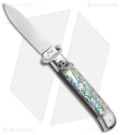 Knife Promotional Store 40 AKC Shot Puller 8" Lever Lock Italian Auto Knife Abalone (3.2" Polish Flat)