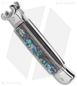 AKC Shot Puller 8" Lever Lock Italian Auto Knife Abalone (3.2" Polish Flat) -Knife Promotional Store AKC Shot Puller 8in LL Italian Abalone BHQ 68879 jr side