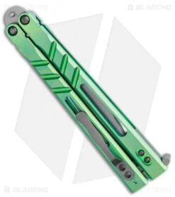 BRS Premium Alpha Beast Kukri Balisong Butterfly Knife Green Ti (4.5" SW) -Knife Promotional Store BRS Premium Alpha Beast Kukri Balisong Butterfly Knife Green Ti 4.5 SW BHQ 117018 LS Side