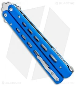 Boker Plus Balisong Trainer Butterfly Knife Blue G-10 (4" Satin) 01BO713 -Knife Promotional Store Boker Plus Balisong Trainer Blue Holes G 10 Satin 01BO713SOI BHQ 99634 jr side