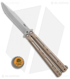 DogBite Knives DB3.1 Balisong Butterfly Knife Bronze/Gold Ti (4" Stonewash) -Knife Promotional Store DogBite Knives DB3 1 bronze gold ti sw 440c BHQ 74387 er bottlecap
