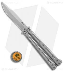 DogBite Knives DB3.1 Balisong Butterfly Knife Gray Ti (4" Stonewash) -Knife Promotional Store DogBite Knives DB3 1 gray ti sw 440c BHQ 35283 er bottlecap
