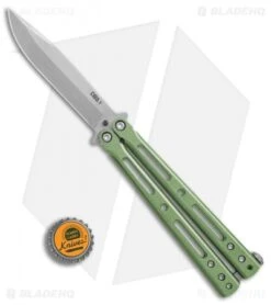 DogBite Knives DB3.1 Balisong Butterfly Knife Green Titanium (4" Stonewash) -Knife Promotional Store DogBite Knives DB3 1 green ti sw 440c BHQ 35284 er bottlecap