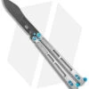 EOS Trident Balisong Butterfly Knife Satin Titanium W/ Blue (4.5" Black S30V) -Knife Promotional Store EOS Trident Satin Blue black BHQ 135853 jr