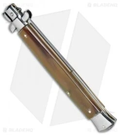 Frank B. 13" Italian Stiletto Bayonet Automatic Knife Honey Horn (6" Satin) -Knife Promotional Store Frank B 13in Italian Stiletto Honey Horn Auto Bayo BP 4495 jr side