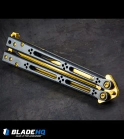 Hom Design Basilisk Elite Balisong Butterfly Knife PVD Ti (4.6" Gold) -Knife Promotional Store HOM Basilisk Balisong kp 1 close up