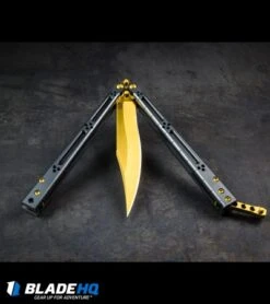 Hom Design Basilisk Elite Balisong Butterfly Knife PVD Ti (4.6" Gold) -Knife Promotional Store HOM Basilisk Balisong kp 2