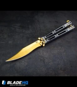 Hom Design Basilisk Elite Balisong Butterfly Knife PVD Ti (4.6" Gold) -Knife Promotional Store HOM Basilisk Balisong kp 3