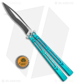 Hom Design I-Basilisk Channel Butterfly Knife Teal Titanium (4.5" Acid Wash) -Knife Promotional Store Hom Design i Basilisk Channel Butterfly Teal Ti Acid Wash BHQ 165018 jr bottlecap