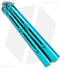 Hom Design I-Basilisk Channel Butterfly Knife Teal Titanium (4.5" Acid Wash) -Knife Promotional Store Hom Design i Basilisk Channel Butterfly Teal Ti Acid Wash BHQ 165018 jr side