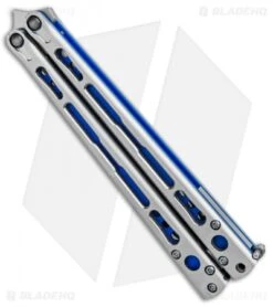 Hom Design Chimera Plus Balisong Knife Satin Ti/Blue G-10 (4.75 Two-Tone) -Knife Promotional Store Hom Designs Chimera Plus Butterfly Knife Ti Blue G 10 TT BHQ 100561 jr side