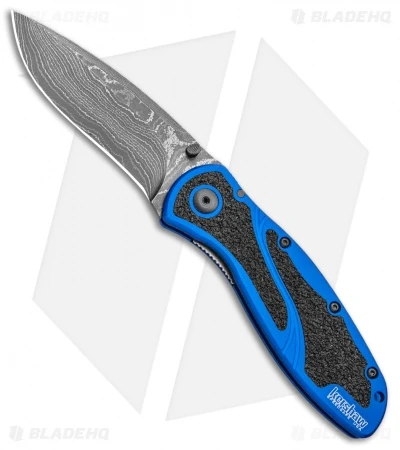 Kershaw Blur Assisted Opening Knife Blue Aluminum (3.375" Damascus) 1670NBDAM 3 Kershaw Blur Assisted Opening Knife Blue Aluminum (3.375" Damascus) 1670NBDAM