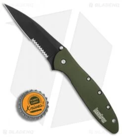 Kershaw Leek Assisted Opening Knife OD Green (3" Black Serr) 1660OLBLKST -Knife Promotional Store Kershaw Leek OD Green black serr BHQ 77342 er bottlecap 2