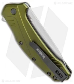 Kershaw Link 20CV Drop Point Knife Olive Al (3.25" Stonewash) 1776OLSW -Knife Promotional Store Kershaw Link DP Olive Aluminum SW 1776OLSW BHQ 105987 jr side 2