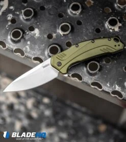 Kershaw Link 20CV Drop Point Knife Olive Al (3.25" Stonewash) 1776OLSW -Knife Promotional Store Kershaw Link Drop Point Knife Olive Aluminum Stonewash 20CV 1776OLSW BHQ 105987 kp step web