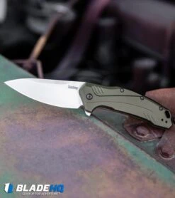 Kershaw Link 20CV Drop Point Knife Olive Al (3.25" Stonewash) 1776OLSW -Knife Promotional Store Kershaw Link Drop Point Knife Olive Aluminum Stonewash 20CV 1776OLSW BHQ 105987 kp truck web