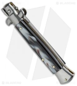 SKM AB 9" Italian Stiletto Automatic Knife Sim Dark Horn (3.8" Satin Dagger) -Knife Promotional Store SKM AB 9in Stiletto Sim Dark Horn Dagger BP 19118 jr side